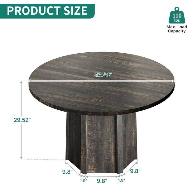 47 Inch Round Farmhouse Dining Table for 4-6 People with Wood Grain ...