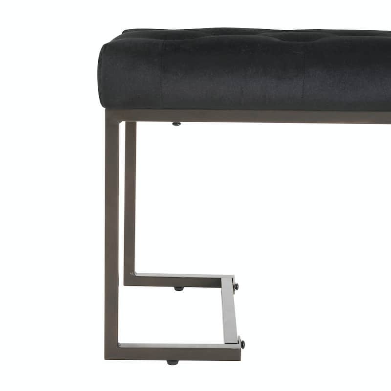 Button Tufted Ottoman Bench - Black & Bronze - Modern Design