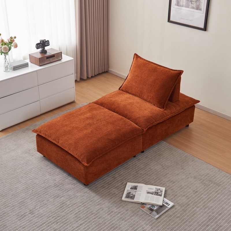 Armless Super Soft Chenille Modular Sofa Design, Single Seater + Ottoman