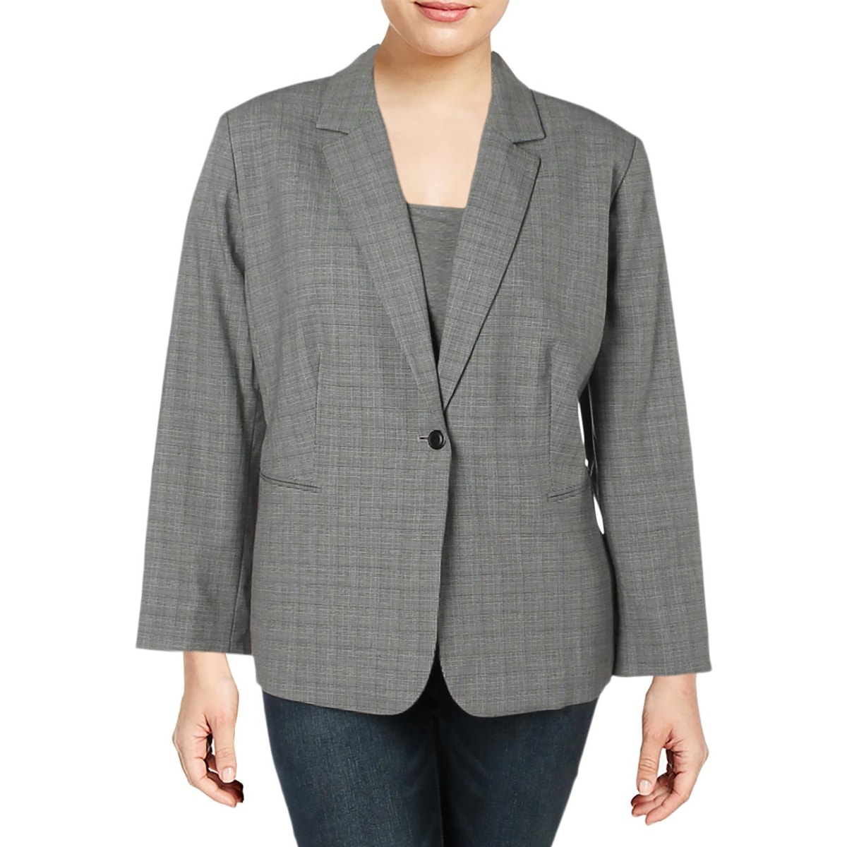 Tahari ASL Womens Plus Striped Flyaway Blazer Ivory 20W