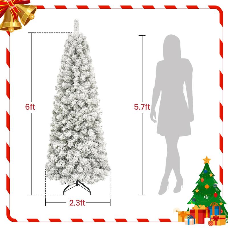 6FT & 7.5FT Pre-Lit Snow-Flocked Artificial Christmas Tree with Warm White Lights