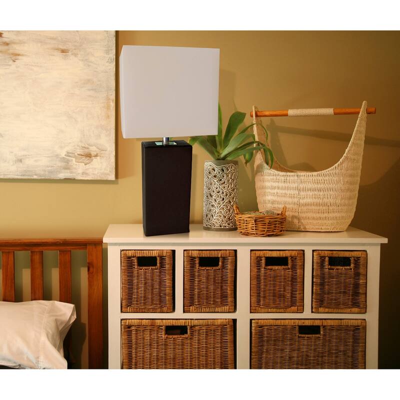Elegant Designs 21" Modern Leather Wrapped Table Lamp, With LED Bulb