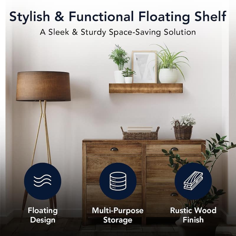 The Gray Barn Haven Walnut Brown Rustic Wood Floating Wall Shelf (Small) - 24"