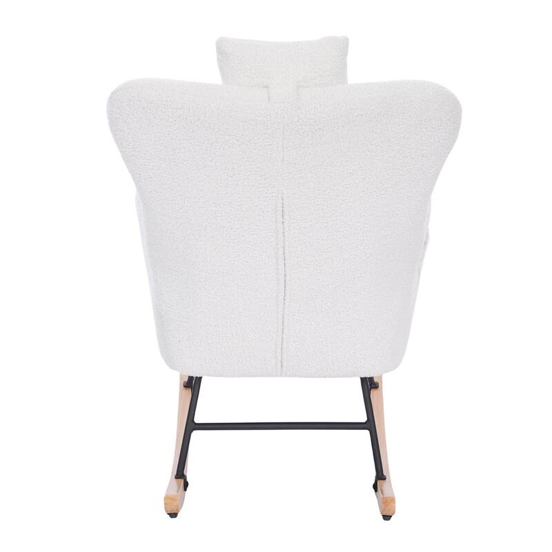 Anmytek Teddy Upholstered Soft Padded Comfy Nursery Rocking Chair Accent Chair for Living Room Bedroom
