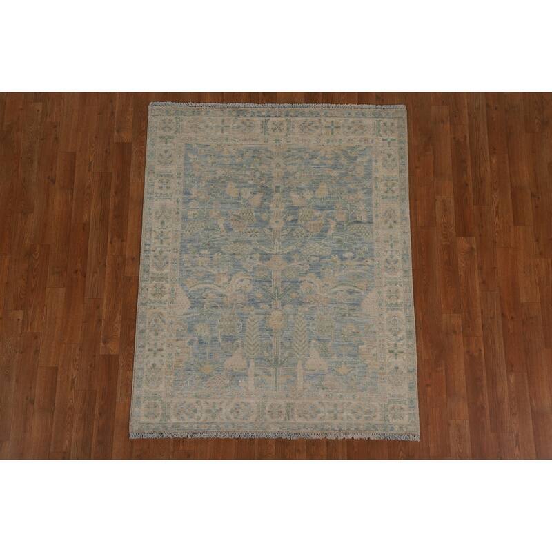Vegetable Dye Oushak Turkish Oriental Area Rug Handmade Wool Carpet - 3'11" x 4'11"