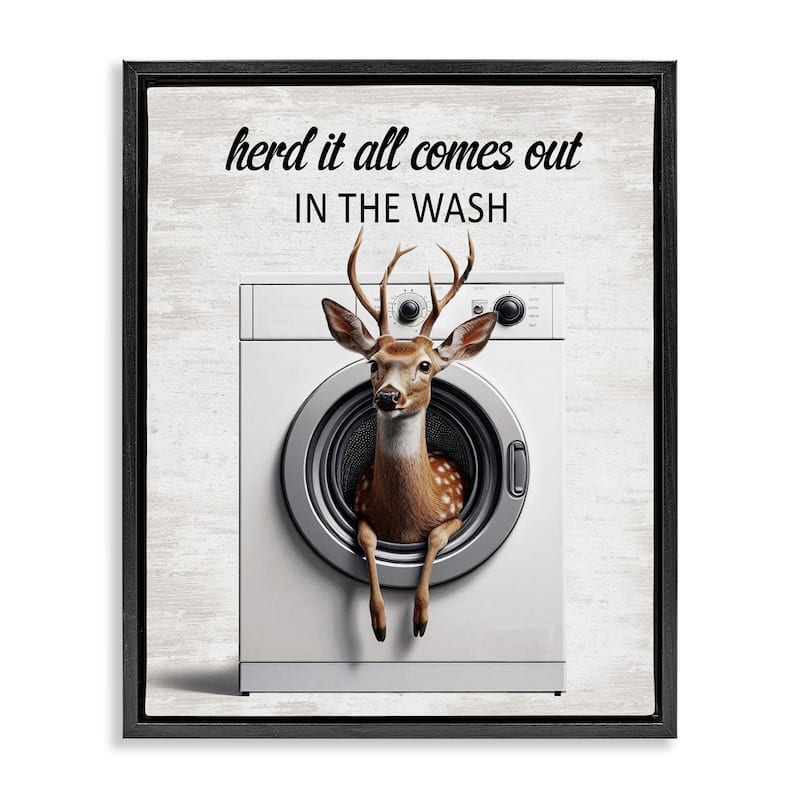 Stupell Herd It Comes Out In Wash Framed Floater Canvas Wall Art Design By Lettered and Lined - 25 x 31 - Black