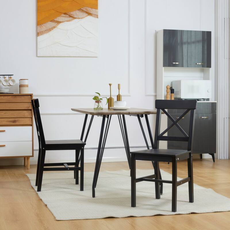 Modern Farmhouse Dining Chairs Set of 2, Wooden Kitchen Chairs with Cross Back, Solid Structure for Dining Room, Black