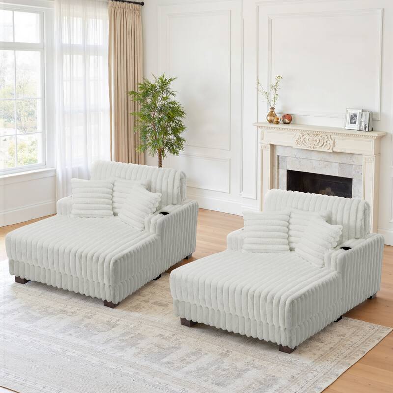 41.7" W Upholstered Plush Corduroy Chaise Lounge Set of 2
