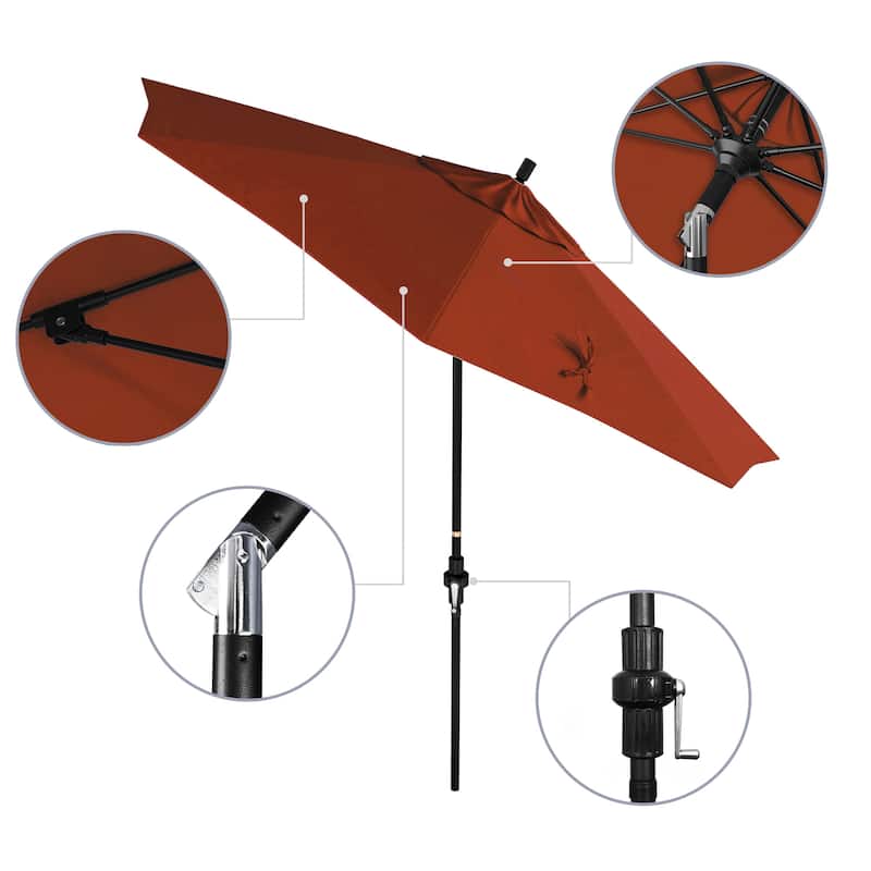 California Umbrella 9' Rd Patio Umbrella Black Aluminum Frame Fiberglass Ribs Crank Lift Collar Tilt, Pacifica Pacific Blue