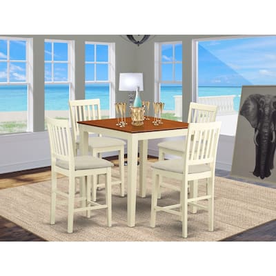 Counter Height Dining Set - 5 Piece Square Table & Chairs - Modern Kitchen Set - Buttermilk & Cherry Finish