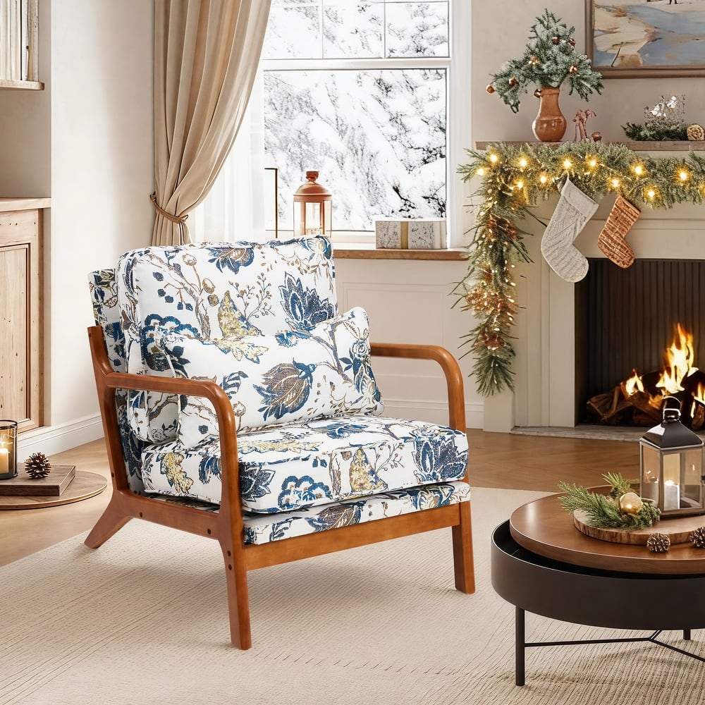 EROMY Mid-Century Modern Accent Chair - Solid Wood Frame Armchair for Living Room, Lounge, or Balcony