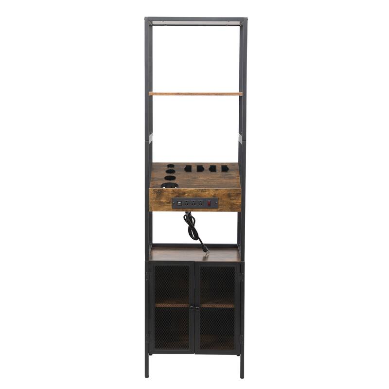 Salon Storage Cabinet with Open Shelves and Hair Dryer Holders
