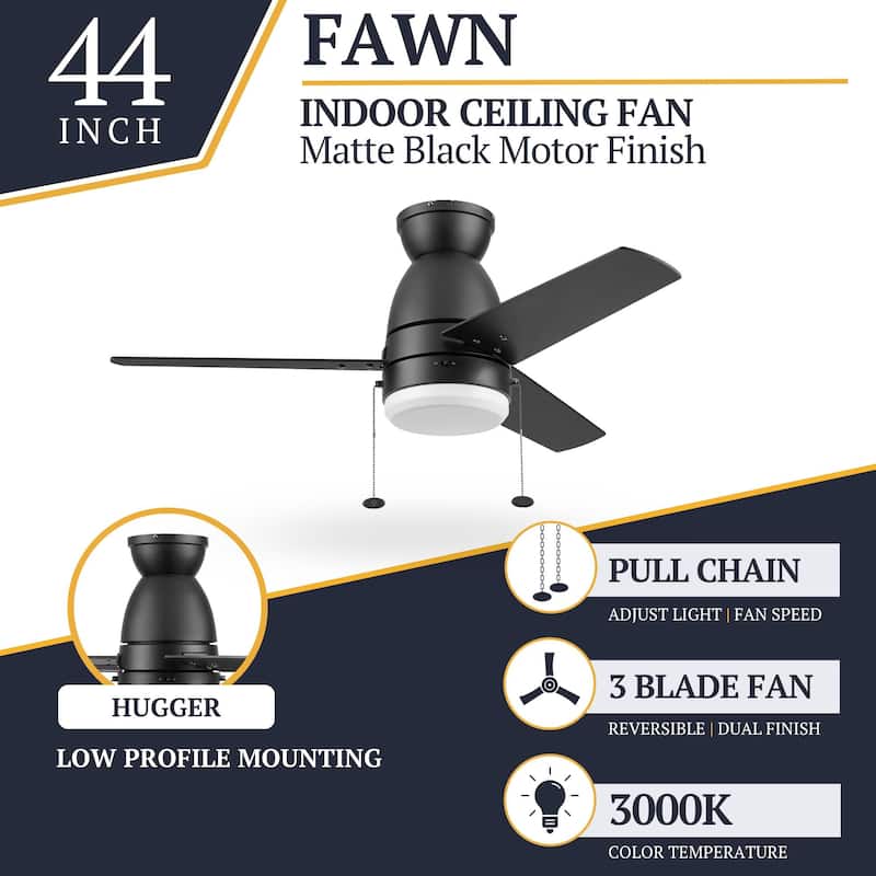 44" Prominence Home Fawn Contemporary Ceiling Fan with LED Light, Dual Finish Blades - 44 Inches