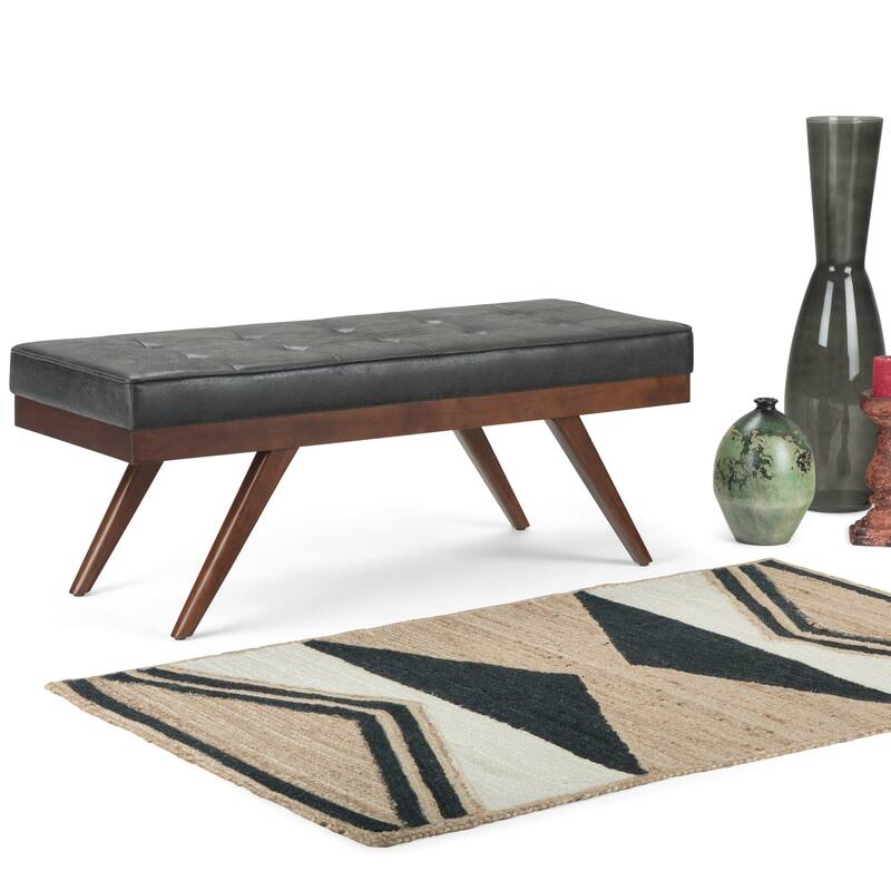 WYNDENHALL Keenan 48 inch Wide Mid Century Modern Rectangle Ottoman Bench - Distressed Black