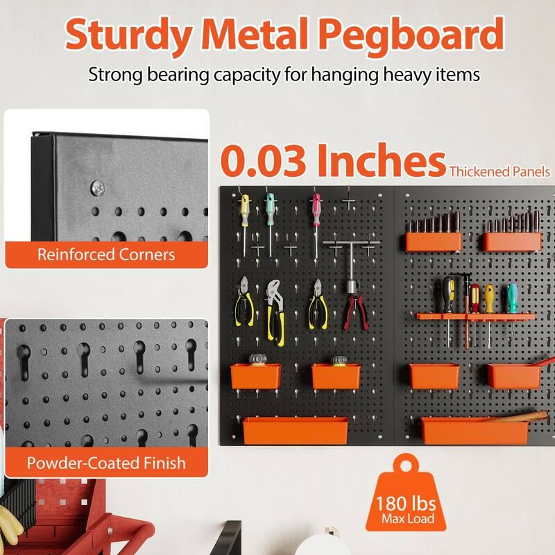 Gymax Pegboard Wall Organizer 9-Bin Parts Rack Organizer w/ Hammer