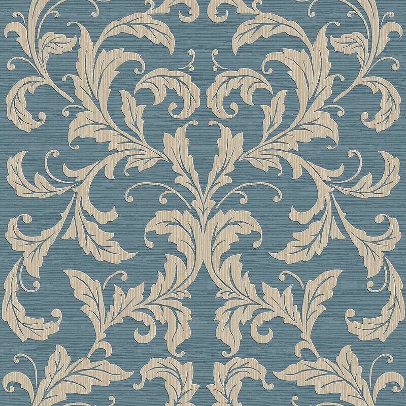 Galerie Wallcoverings Nordic Elements Embossed Linear Damask Non-woven Matte Wallpaper Roll - 33 feet x 21 inches - Blue