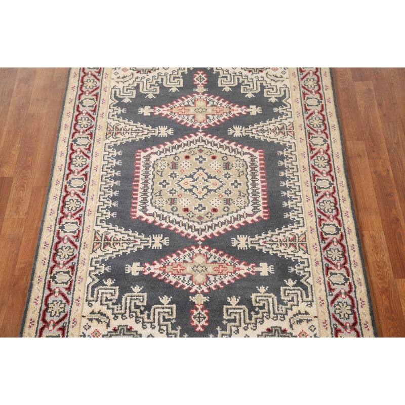 Geometric Heriz-Serapi Accent Rug Hand-Knotted Oriental Wool Carpet - 4'0"x 6'0"