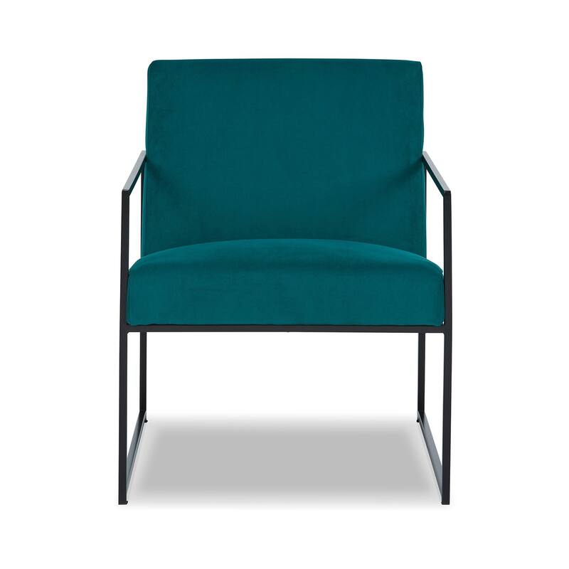 Anisa Accent Chair, Teal Velvet Seat Cushions, Black Metal Frame