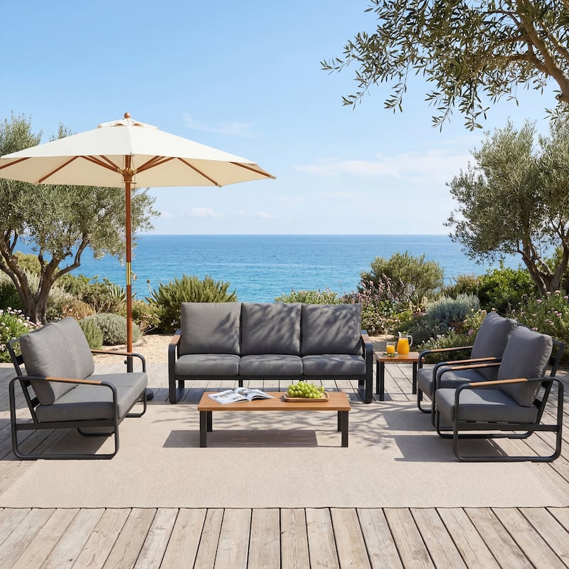 6-Piece Outdoor Patio Conversation Sofa Set with Cushions