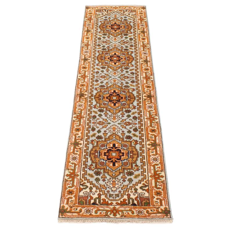 ECARPETGALLERY Hand-knotted Serapi Heritage Light Blue Wool Rug - 2'3 x 9'10