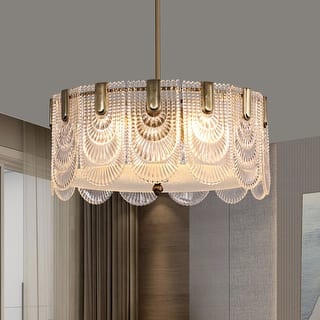 20 in. Gold Modern Drum Chandelier 5-Light Glass Low Profile Pendant Lights for Dining Room