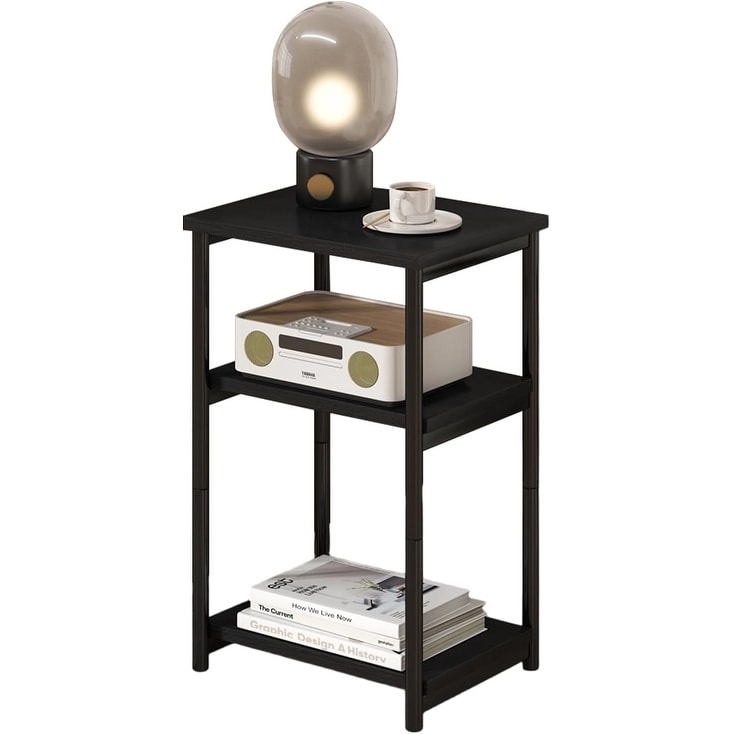 3-Tier End Table with Storage Shelf, Metal Frame Side Table for Living Room, Bedroom, Bathroom, Brown