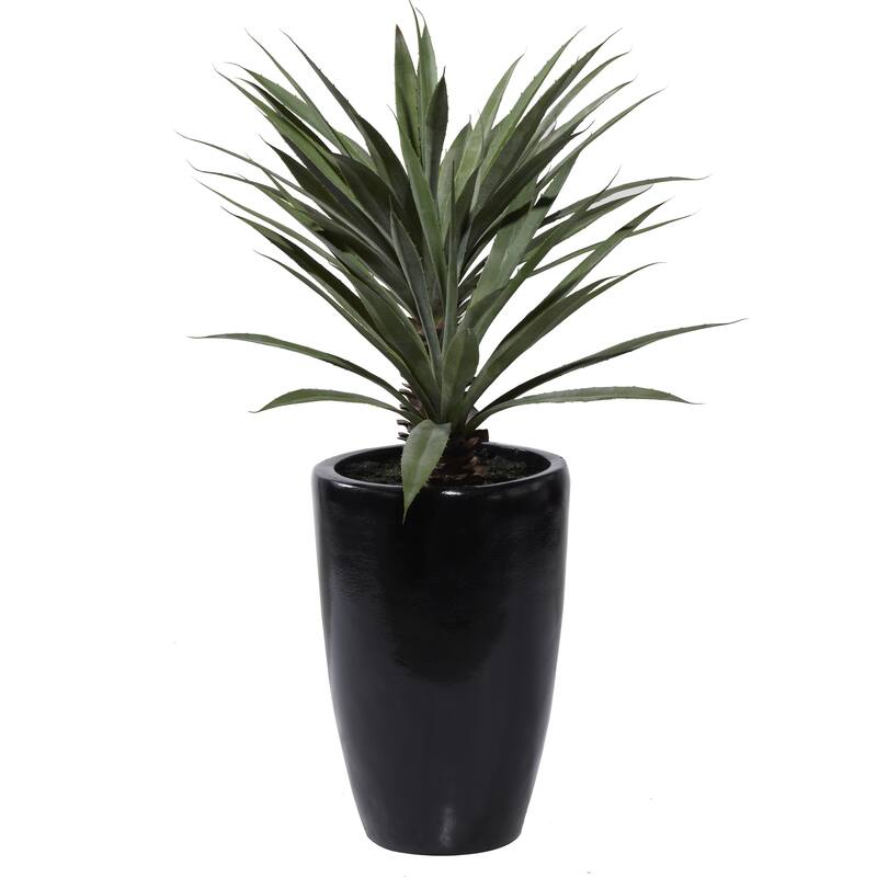 Faux Foliage Dracaena Artificial Plant with Realistic Leaves and Black Fiberglass Pot - Green - Roche River Decor