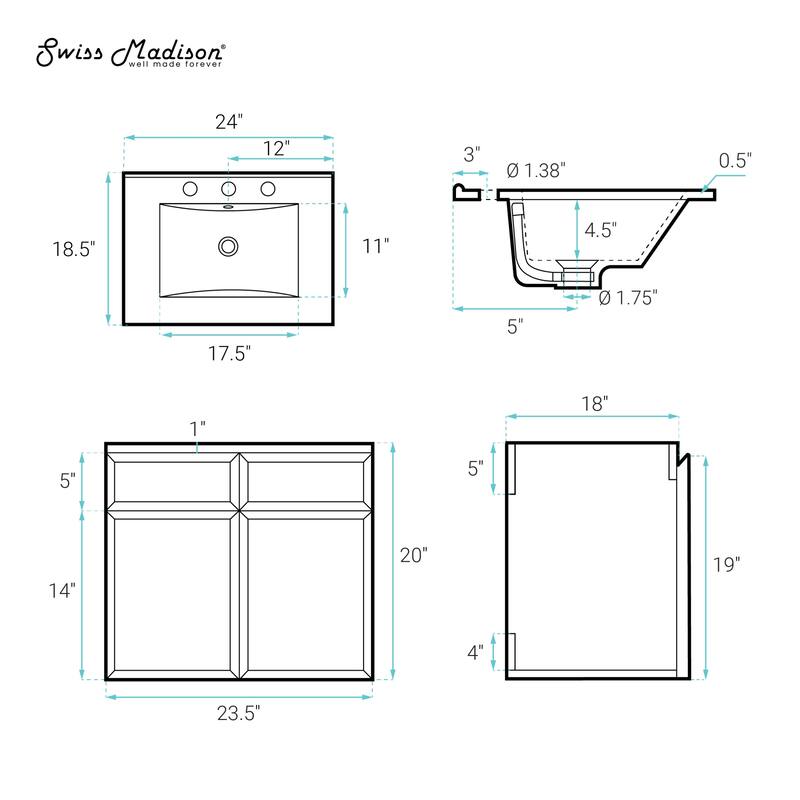 St. Tropez 24" Wall-Mounted Bathroom Vanity In White Oak With 3-Hole Widespread Sink Top - 24