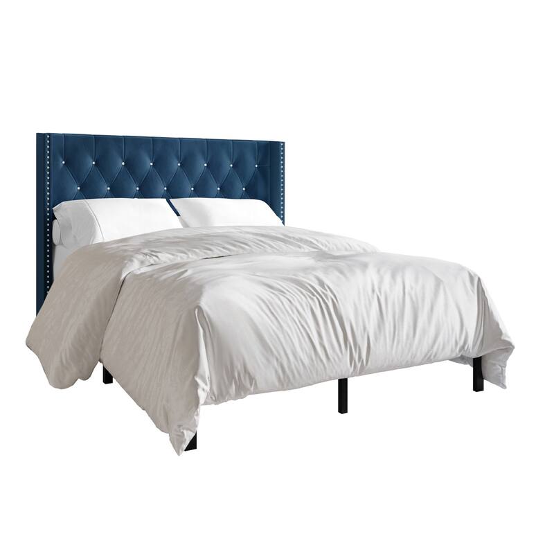 CraftPorch Luxurious Velvet Wingback Tufted Upholstered Bed