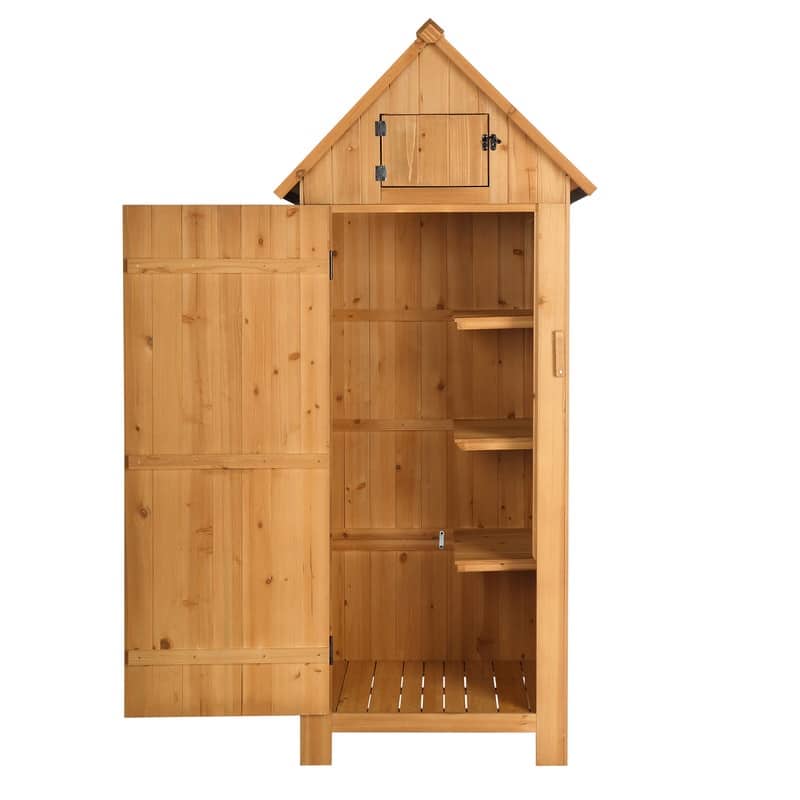 Fir Wood Garden Shed Outdoor Wooden Storage Cabinet with Single Door & Lockers