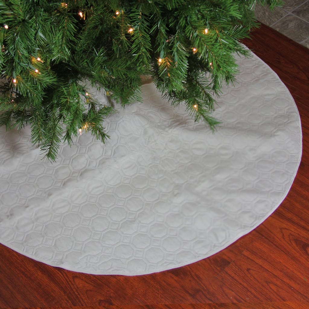 48" Cream Quilted Christmas Hexagon Tree Skirt with Velvety Trim - 48