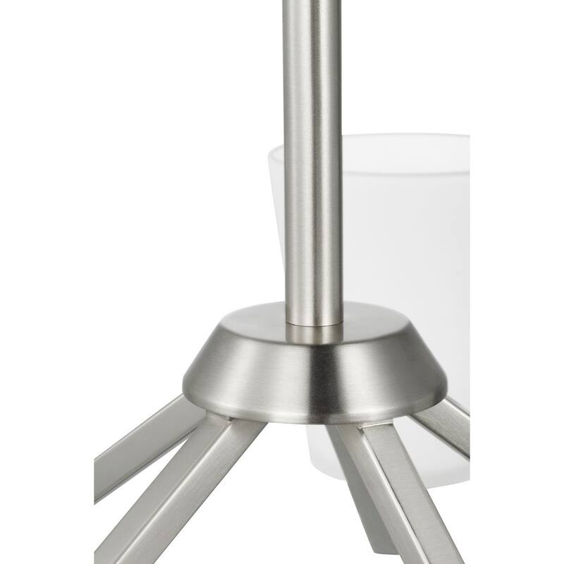 Vertex Collection Five-Light Brushed Nickel Etched White Contemporary Chandelier - 22.5 in x 22.5 in x 15.25 in