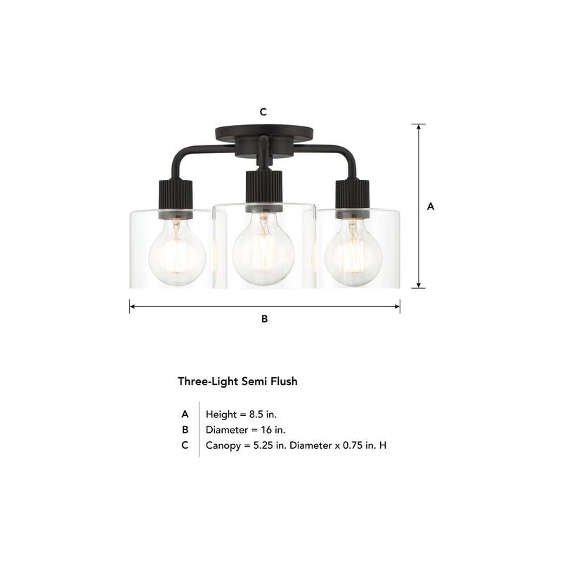 Vibrato 16 in. 3-Light Matte Black Transitional Semi Flush Mount Light