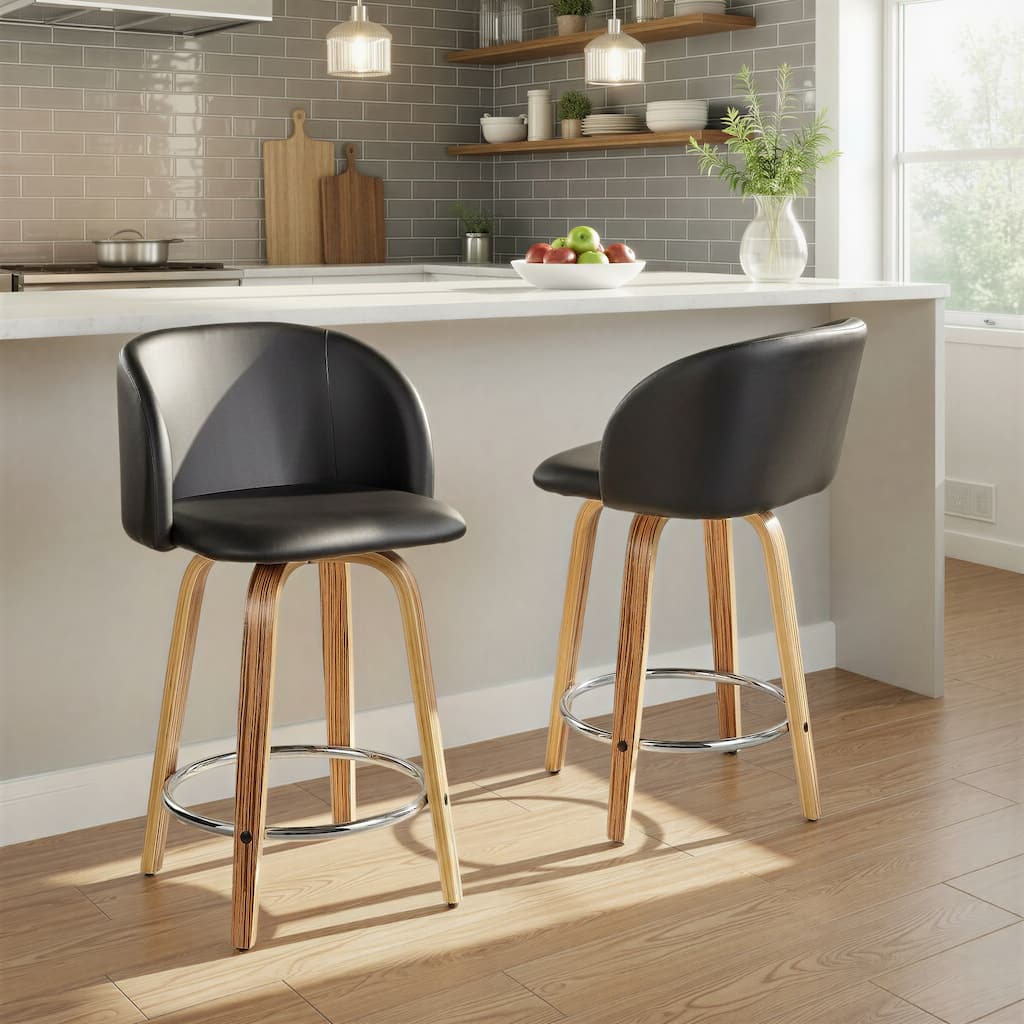 Carson Carrington Harding 24" Fixed-Height Counter Stool with Bent Wood Legs & Round Footrest (Set of 2)