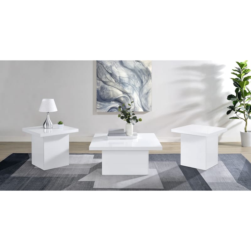 Devar Square Coffee And End Table Set - 3-piece set - White High Gloss