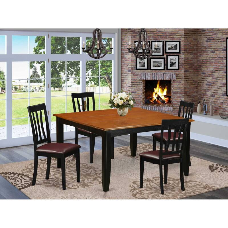 HomeStock 5-Piece Square Black and Cherry Finish Solid Wood Top Dining Table with 4 Chairs