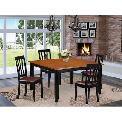 HomeStock 5-Piece Square Black and Cherry Finish Solid Wood Top Dining Table with 4 Chairs