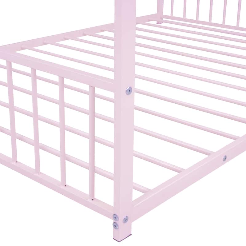 Metal House Bed with Roof, Fence, and Back