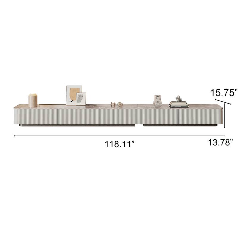 Modern TV Stands with Glossy Sintered Stone, 4-6Drawers, White & Gray