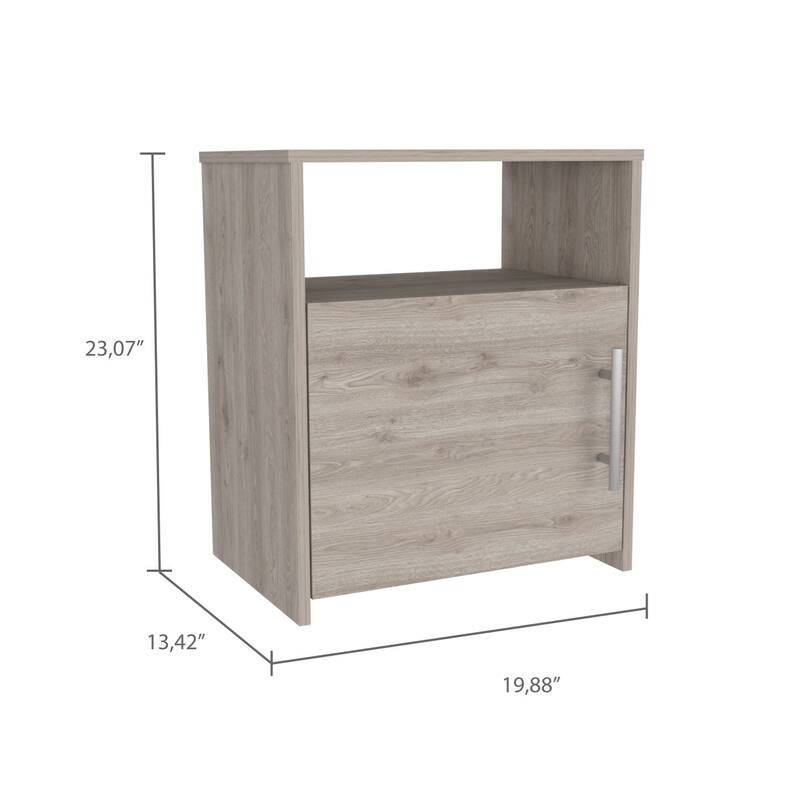 Minimalist Nightstand with Cabinet, Light Gray Finish
