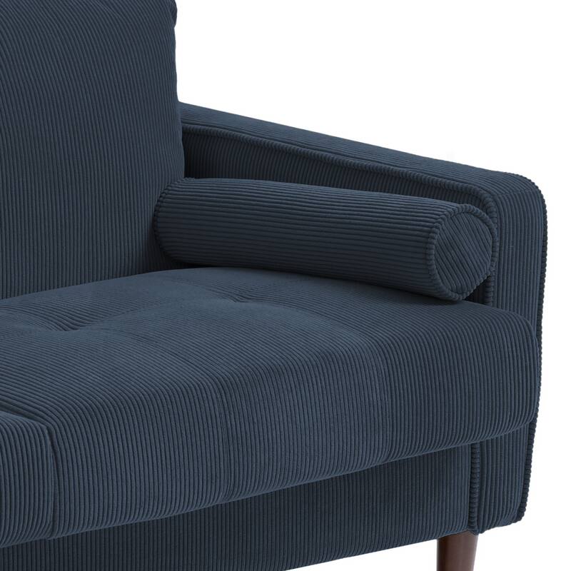 Corduroy Upholstered Armchair with Bolster Pillows Set of 2