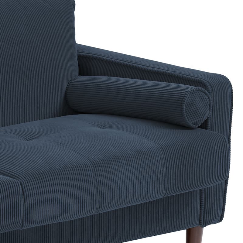 Modern Corduroy Upholstered 2 Seater Sofa with Bolster Pillows