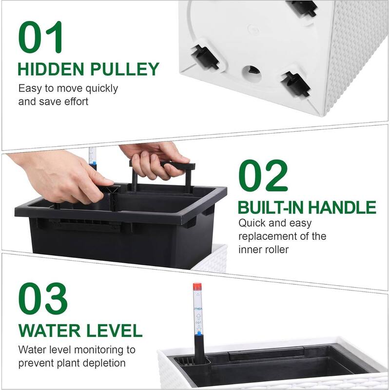Set of 2 Garden Decor 22.5" Tall Indoor Outdoor Planters with Tray & Water Level Gauge