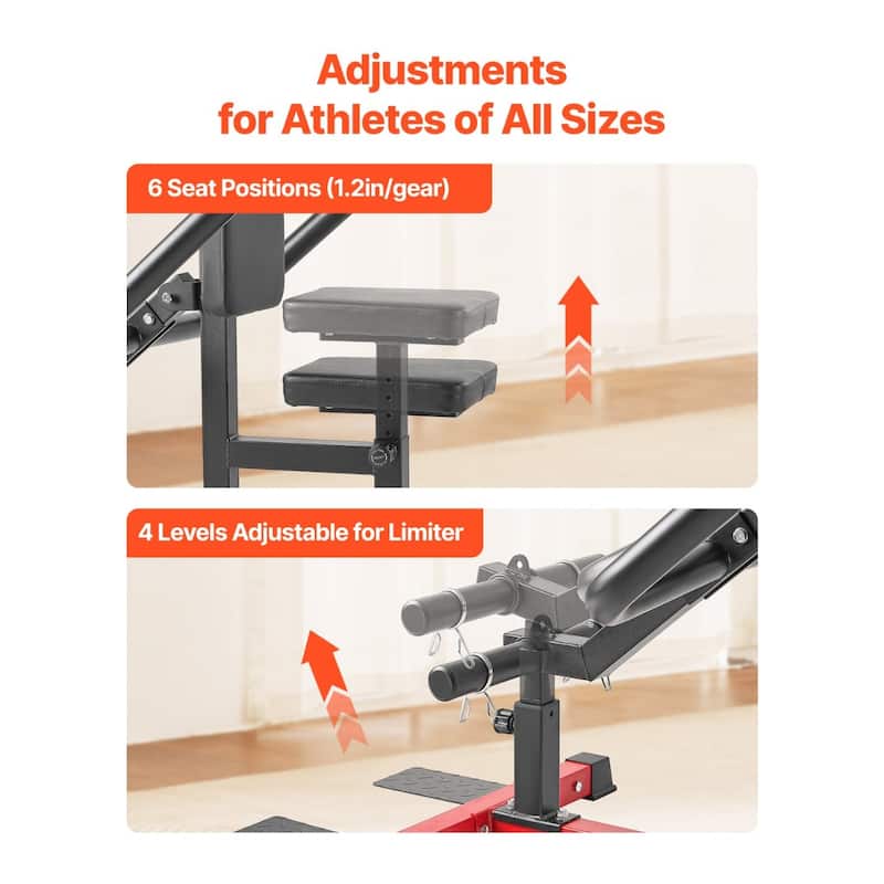 Black-Red Multi-Function Seated Dip Machine with Adjustable Grip Handles for Triceps Chest and Biceps - 55” x 27” x 51”