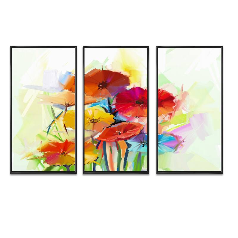 Designart "Yellow and Red Gerbera Flowers" Floral Framed Art Prints Set