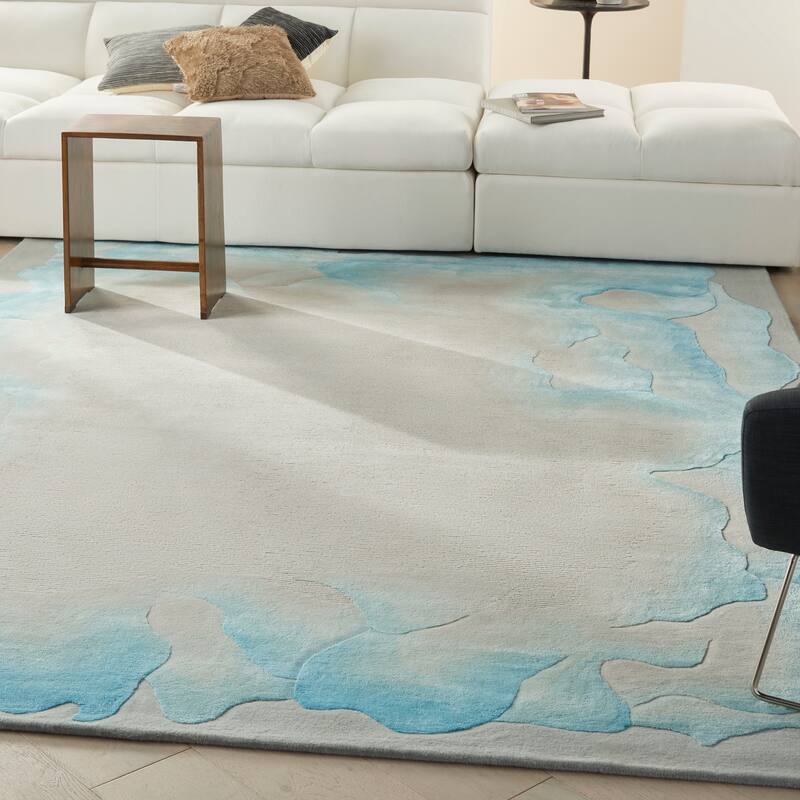 Nourison Prismatic Contemporary Abstract Area Rug - 9'9" x 13'9" - Sea Mist Blue - Rectangle