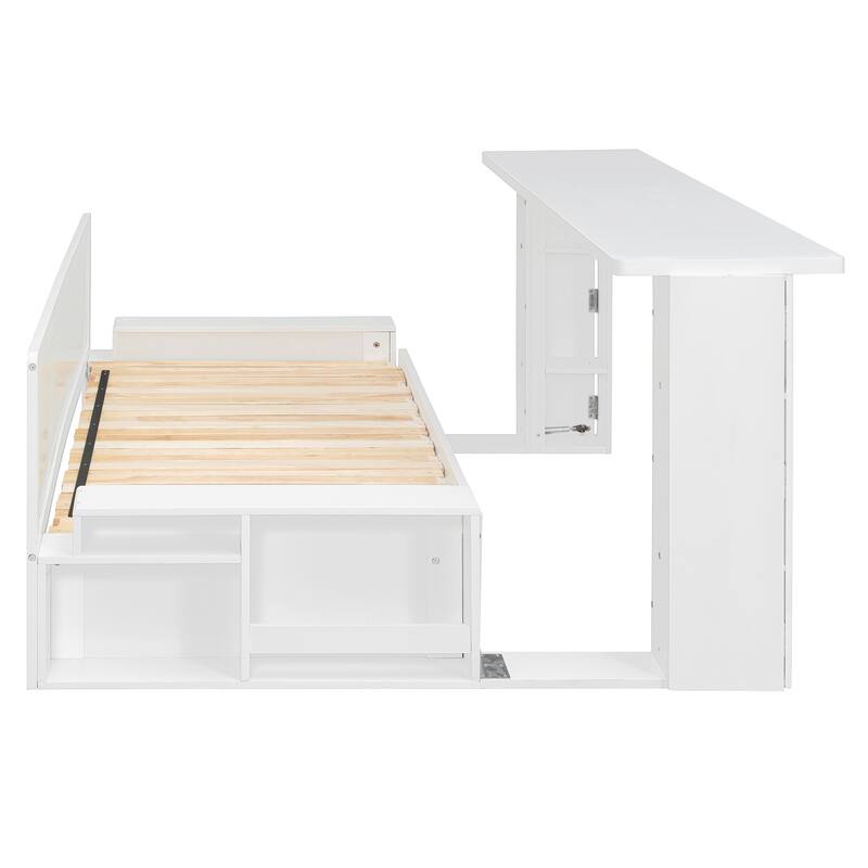 Roomfitters 4-in-1 Queen Size Daybed with Desk, Storage Drawers and Hydraulic Table