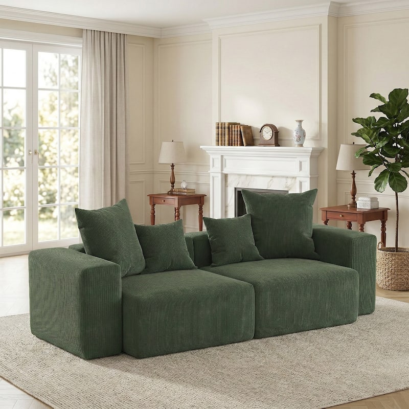 Oversized Corduroy Upholstery Modular Sofa No Assembly - Green