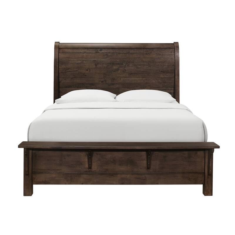 Queen Size Engineered Wood Sleigh Bed with Modern Rustic Style