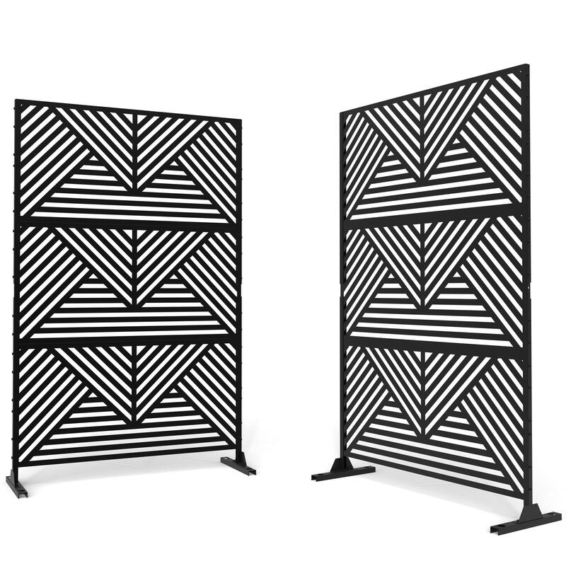 2Set Patio Outdoor Privacy Metal Screens and Panels - Black - 012-Multidirectional Line